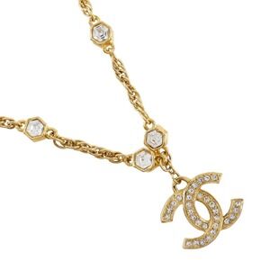 CHANEL Coco Mark Necklace Vintage Gold Plated with Rhinestones Approx. 37g CO...